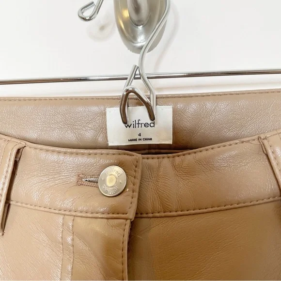 Aritzia Wilfred Melina High Rise Straight Leg Faux Leather Pant Brown - Picture 3 of 6